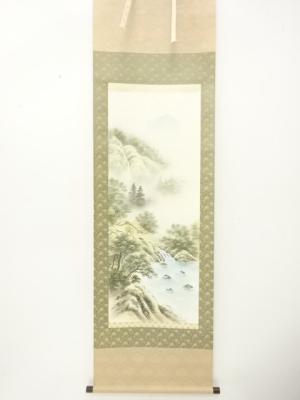 寿山筆　彩色山水　肉筆絹本掛軸